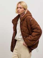 Tan Brown with Pink Piping Lightweight Quilted Jacket - Image 3 of 7