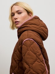Tan Brown with Pink Piping Lightweight Quilted Jacket - Image 5 of 7