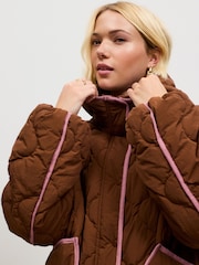 Tan Brown with Pink Piping Lightweight Quilted Jacket - Image 6 of 7