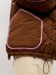 Tan Brown with Pink Piping Lightweight Quilted Jacket - Image 7 of 7