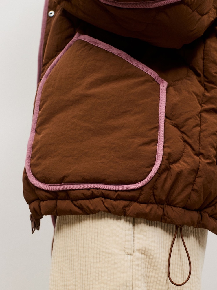 Tan Brown with Pink Piping Lightweight Quilted Jacket - Image 7 of 7