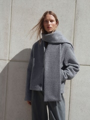 Grey Short Coatigan Scarf Jacket - Image 1 of 10