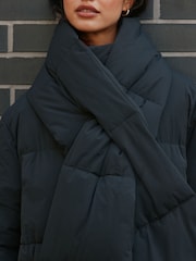 Charcoal Grey Shower Resistant Longline Padded Puffer Coat with Detachable Scarf - Image 3 of 4