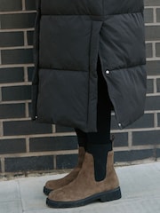 Charcoal Grey Shower Resistant Longline Padded Puffer Coat with Detachable Scarf - Image 4 of 4