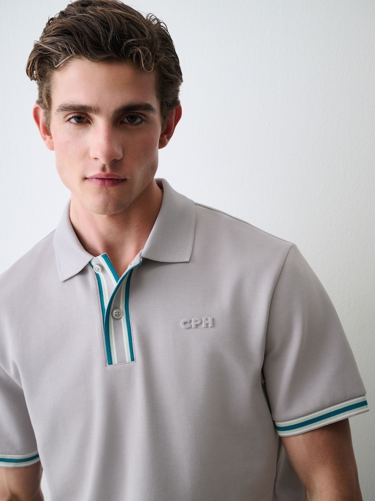Grey Embossed Motionflex Tipped Polo Shirt - Image 1 of 8