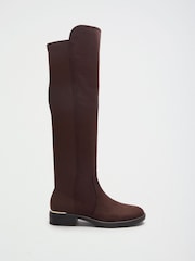 Chocolate Brown Standard fit Elasticated Flat Knee High Casual Riding Boots - Image 2 of 6