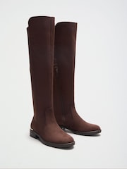 Chocolate Brown Standard fit Elasticated Flat Knee High Casual Riding Boots - Image 3 of 6
