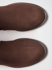 Chocolate Brown Standard fit Elasticated Flat Knee High Casual Riding Boots - Image 4 of 6