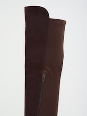 Chocolate Brown Standard fit Elasticated Flat Knee High Casual Riding Boots - Image 6 of 6