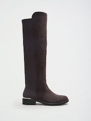 Grey Standard fit Elasticated Flat Knee High Casual Riding Boots - Image 3 of 7