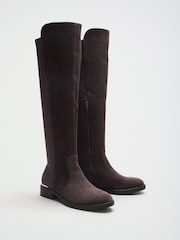 Grey Standard fit Elasticated Flat Knee High Casual Riding Boots - Image 4 of 7