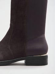 Grey Standard fit Elasticated Flat Knee High Casual Riding Boots - Image 5 of 7