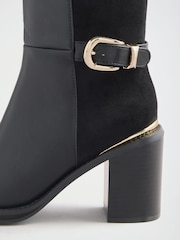 Lipsy Black Faux Leather & Suede Buckle Knee High Block Heeled Boots - Image 5 of 7