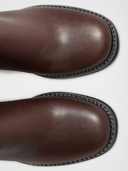 Lipsy Chocolate Brown Faux Leather & Suede Buckle Knee High Block Heeled Boots - Image 7 of 8