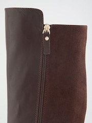 Lipsy Chocolate Brown Faux Leather & Suede Buckle Knee High Block Heeled Boots - Image 8 of 8