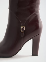 Lipsy Burgundy Red Faux Leather Knee High Heeled Buckle Trim Boots - Image 5 of 7