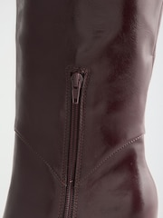 Lipsy Burgundy Red Faux Leather Knee High Heeled Buckle Trim Boots - Image 7 of 7