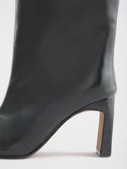 Lipsy Black Faux Leather Square Toe High Heel Long Knee High Boots - Image 4 of 6