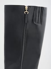 Lipsy Black Faux Leather Square Toe High Heel Long Knee High Boots - Image 6 of 6