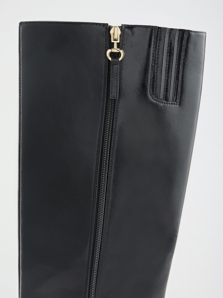 Lipsy Black Faux Leather Square Toe High Heel Long Knee High Boots - Image 6 of 6
