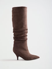 Lipsy Chocolate Brown Faux Suede High Heel Ruched Knee High Smart Boots - Image 4 of 7