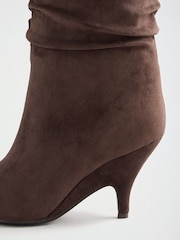 Lipsy Chocolate Brown Faux Suede High Heel Ruched Knee High Smart Boots - Image 5 of 7