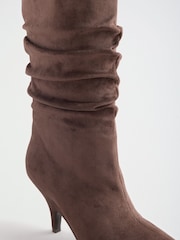 Lipsy Chocolate Brown Faux Suede High Heel Ruched Knee High Smart Boots - Image 7 of 7