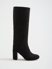 Schwarz - Lipsy Faux Suede Mid Block Heel Smart Knee High Long Boots - Bild 1 von 7