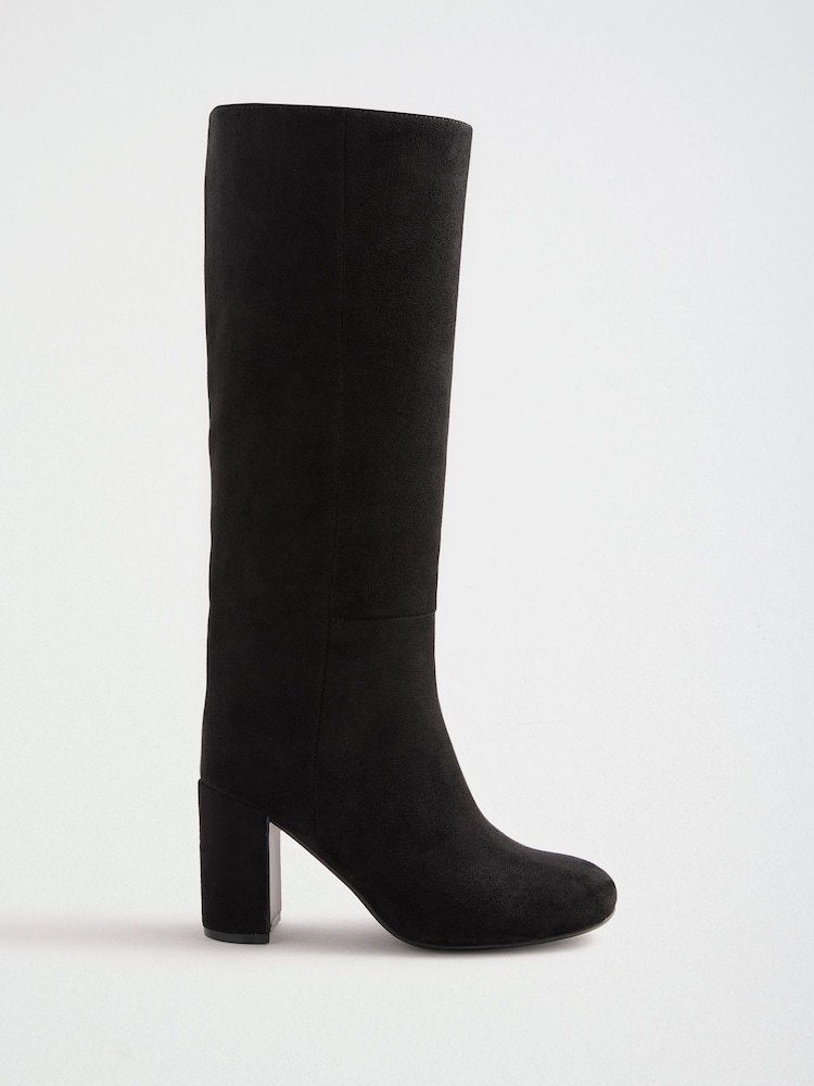 Schwarz - Lipsy Faux Suede Mid Block Heel Smart Knee High Long Boots - Bild 1 von 7