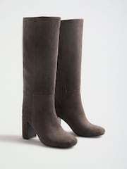 Grau - Lipsy Faux Suede Mid Block Heel Smart Knee High Long Boots - Bild 4 von 7