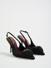 블랙 - Lipsy Wide Fit Satin Finish Corsage High Stiletto Heel Slingback Court Shoes - 7의 이미지 1
