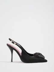 블랙 - Lipsy Wide Fit Satin Finish Corsage High Stiletto Heel Slingback Court Shoes - 7의 이미지 4