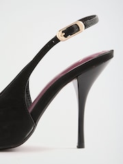 블랙 - Lipsy Wide Fit Satin Finish Corsage High Stiletto Heel Slingback Court Shoes - 7의 이미지 5