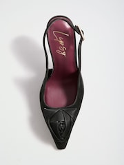 블랙 - Lipsy Wide Fit Satin Finish Corsage High Stiletto Heel Slingback Court Shoes - 7의 이미지 6