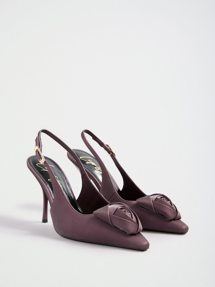 버건디 레드 - Lipsy Wide Fit Satin Finish Corsage High Stiletto Heel Slingback Court Shoes - 6의 이미지 1
