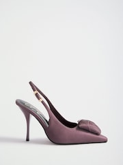 버건디 레드 - Lipsy Wide Fit Satin Finish Corsage High Stiletto Heel Slingback Court Shoes - 6의 이미지 3