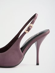 버건디 레드 - Lipsy Wide Fit Satin Finish Corsage High Stiletto Heel Slingback Court Shoes - 6의 이미지 4