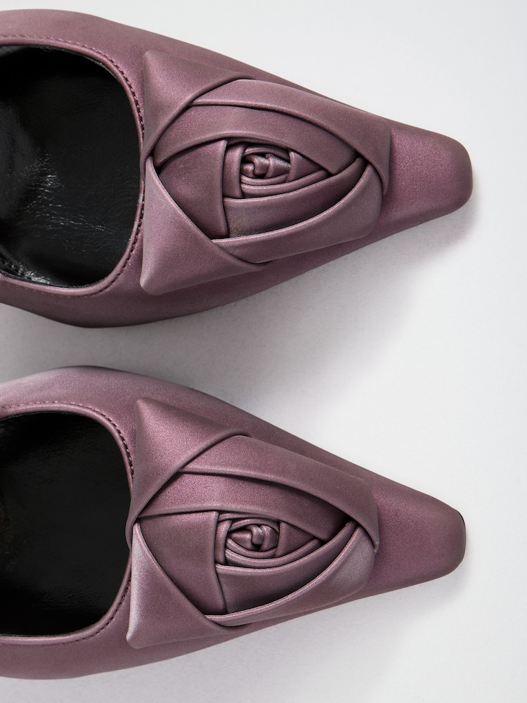 버건디 레드 - Lipsy Wide Fit Satin Finish Corsage High Stiletto Heel Slingback Court Shoes - 6의 이미지 6