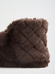 Lipsy Chocolate Brown Soft Quilted Faux Fur Pom Ankle Slippers Bootie - Image 5 of 7