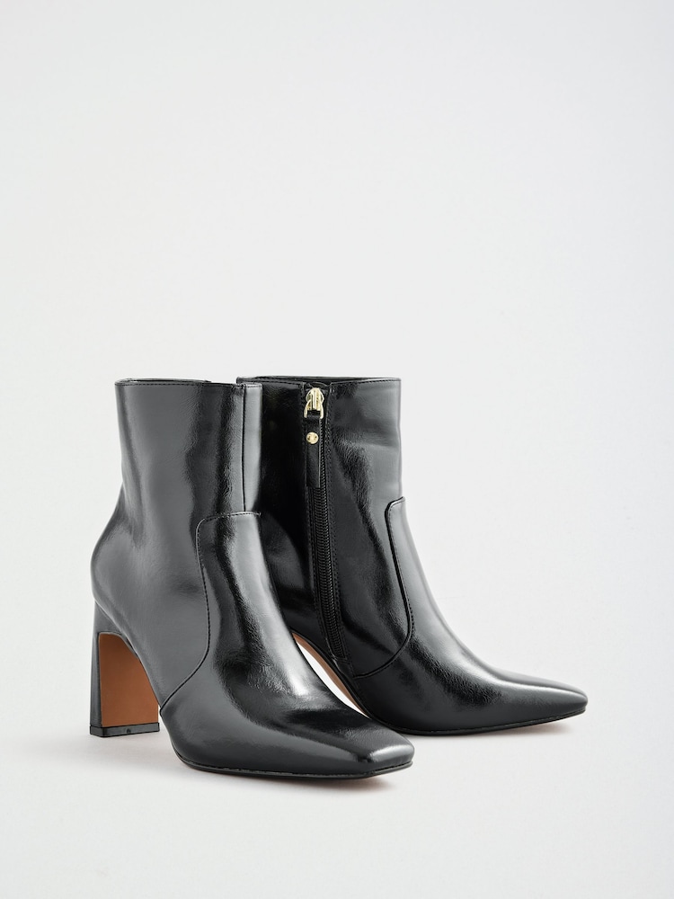 Lipsy Black Faux Leather Square Toe High Heel Ankle Boots - Image 2 of 5 Lipsy Black Faux Leather Square Toe High Heel Ankle Boots - Image 2 of 5