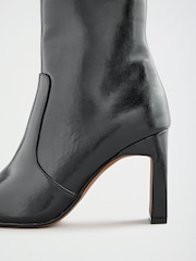 Lipsy Black Faux Leather Square Toe High Heel Ankle Boots - Image 3 of 5