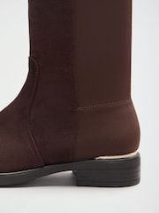 Chocolate Brown Wide Fit Elasticated Flat Knee High Casual Riding Boots - Image 7 of 7