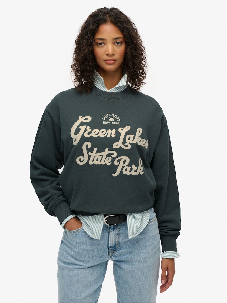 Superdry Green Lo-fi Outdoor Loose Sweatshirt - Image 1 of 8 Superdry Green Lo-fi Outdoor Loose Sweatshirt - Image 1 of 8