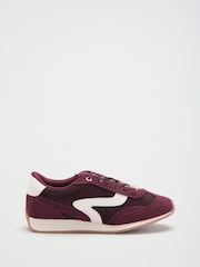 Lipsy Burgundy Red Side Stripe Lace Up Casual Jogger Trainers - Image 1 of 5
