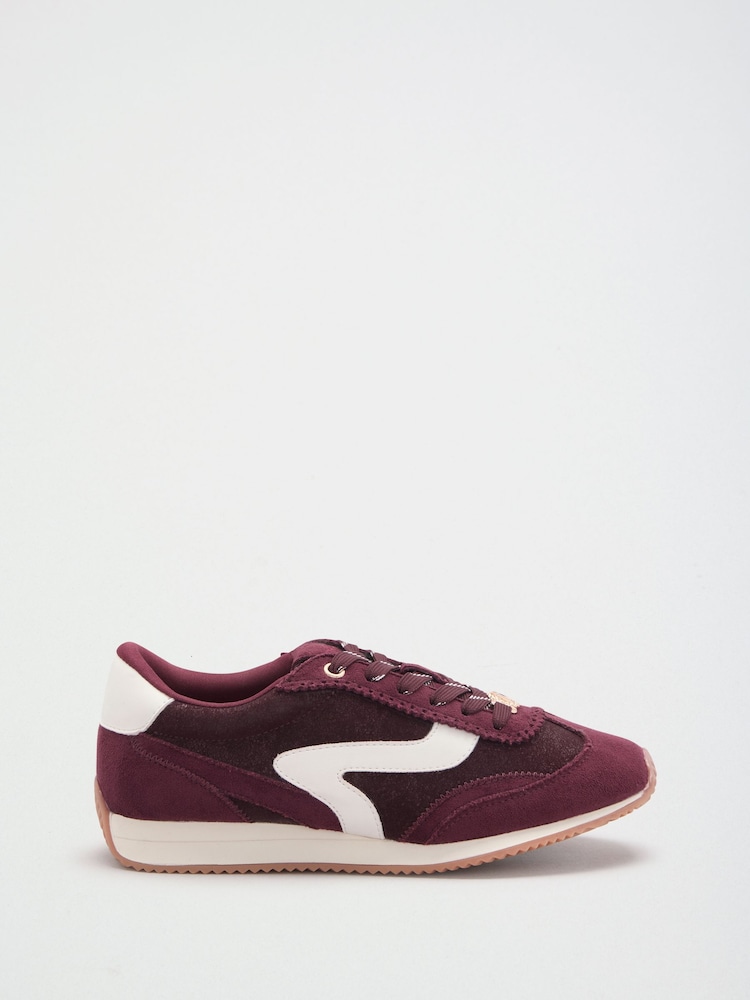 Lipsy Burgundy Red Side Stripe Lace Up Casual Jogger Trainers - Image 1 of 5 Lipsy Burgundy Red Side Stripe Lace Up Casual Jogger Trainers - Image 1 of 5