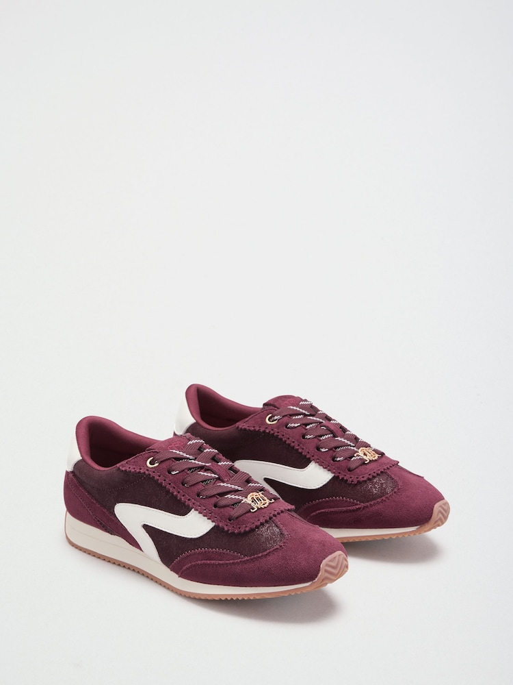 Lipsy Burgundy Red Side Stripe Lace Up Casual Jogger Trainers - Image 2 of 5 Lipsy Burgundy Red Side Stripe Lace Up Casual Jogger Trainers - Image 2 of 5