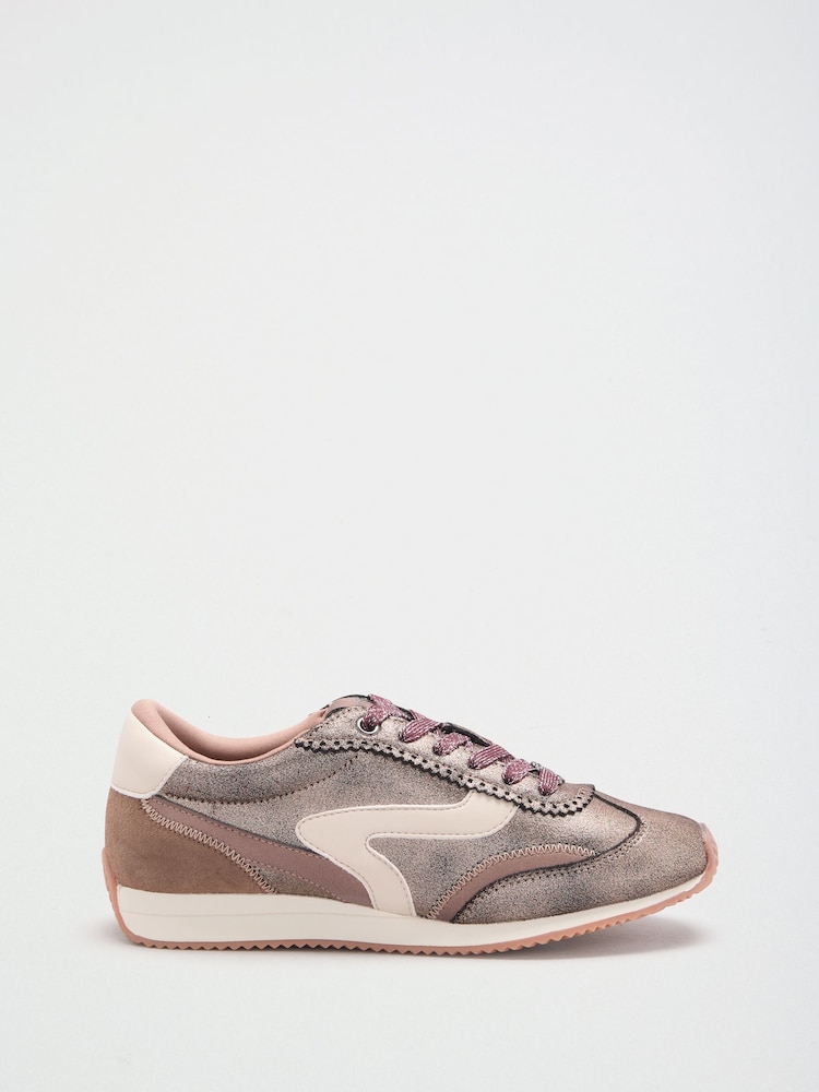 Lipsy Rose Gold Side Stripe Lace Up Casual Jogger Trainers - Image 1 of 5 Lipsy Rose Gold Side Stripe Lace Up Casual Jogger Trainers - Image 1 of 5