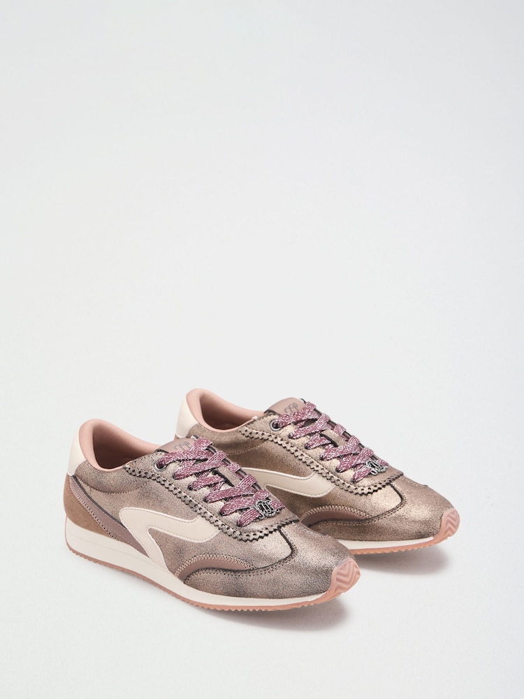 Lipsy Rose Gold Side Stripe Lace Up Casual Jogger Trainers - Image 2 of 5 Lipsy Rose Gold Side Stripe Lace Up Casual Jogger Trainers - Image 2 of 5