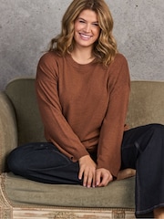 Live Unlimited Brown Chestnut Round Neck Knitted Jumper - Image 6 of 6