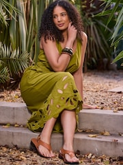 Live Unlimited Green Embroidered Cut- out Midi Dress - Image 6 of 7